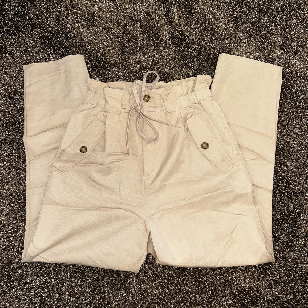 H&M cream paperbag trousers
